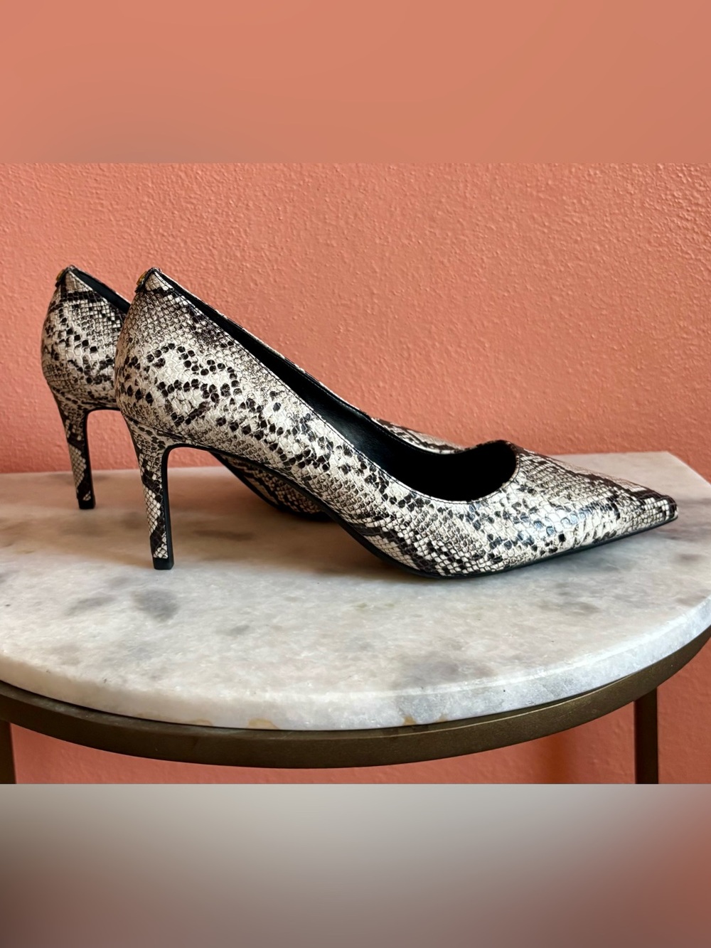 Michael Kors Snake-Print Pointed Pump in Black & Cream